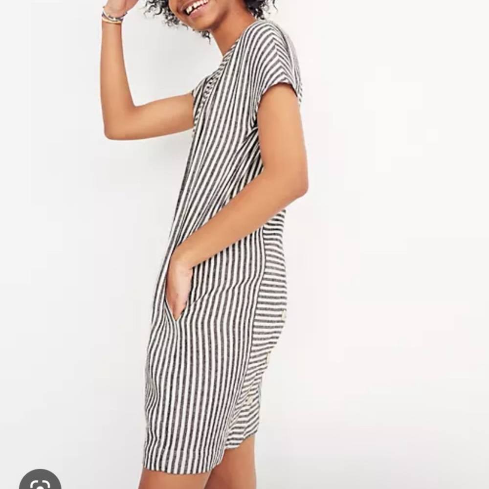 NEW Madewell Stripe Play Button Back Linen Dress
